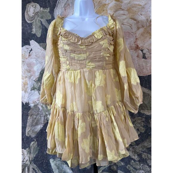 New Love Shack Fancy Zennia Off-Shoulder Silk Mini Dress Size Small - Picture 5 of 7